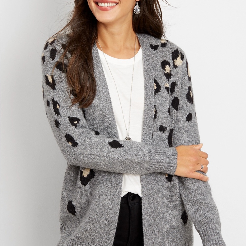 Gray Leopard Print Women's Cardigan